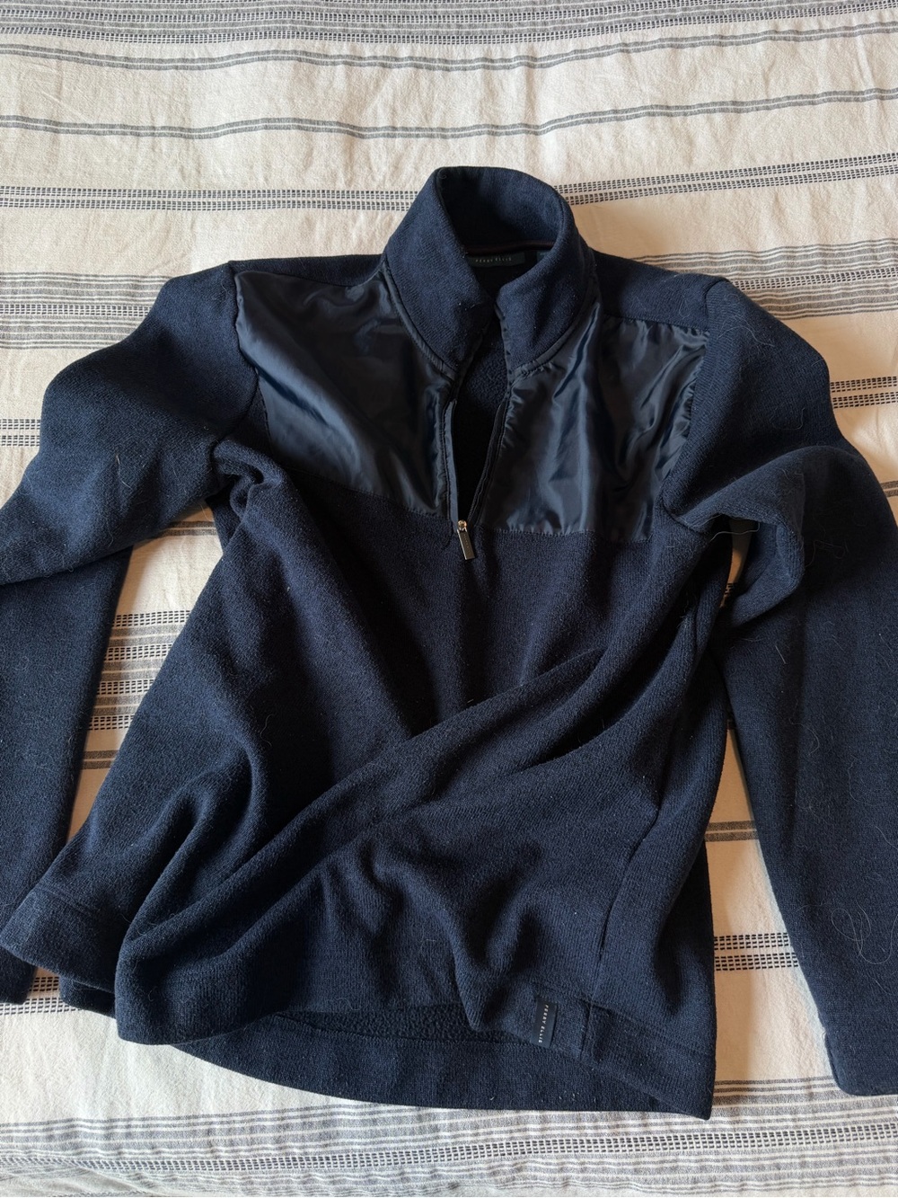 Perry Ellis Fleece Navy Half-Zip Pullover Sweater